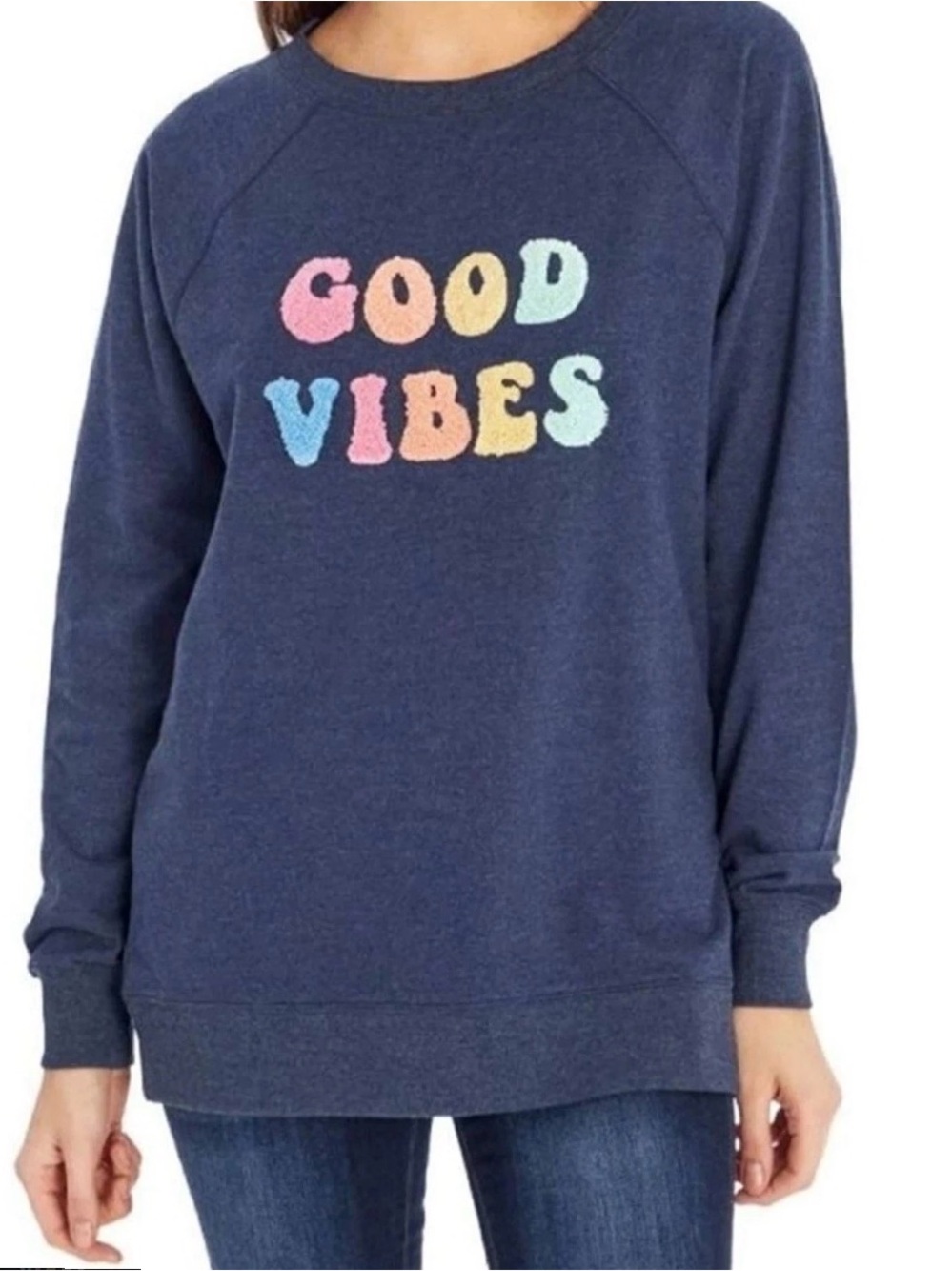 Wildfox Women’s Good Vibes Navy over sized Sweatshirt- Large